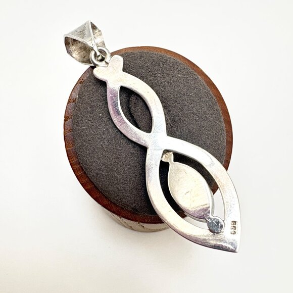 VTG Sterling Silver 925 Turquoise Marquise Interwoven Pendant Size 2.5" Length - Picture 5 of 10